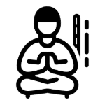 Minimalist martial figure seated with a staff element, suitable for “Confidence in Real Defense” benefit.